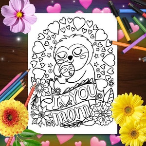 Happy Mother's Day kleurplaat - eenvoudige grote print, liefdeskaart, kunsttherapie, digitaal bestand, afdrukbare volwassen kleuren, Instant download PDF