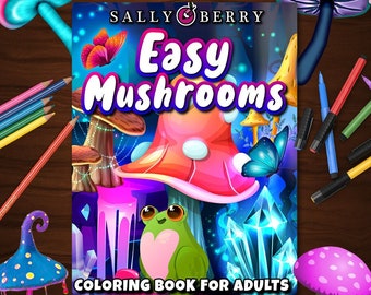 Easy Mushrooms Coloring Book: 30 Easy Illustrations, Large Prints, Printable Pages for Stress Relief&Relaxation, Instant download PDF