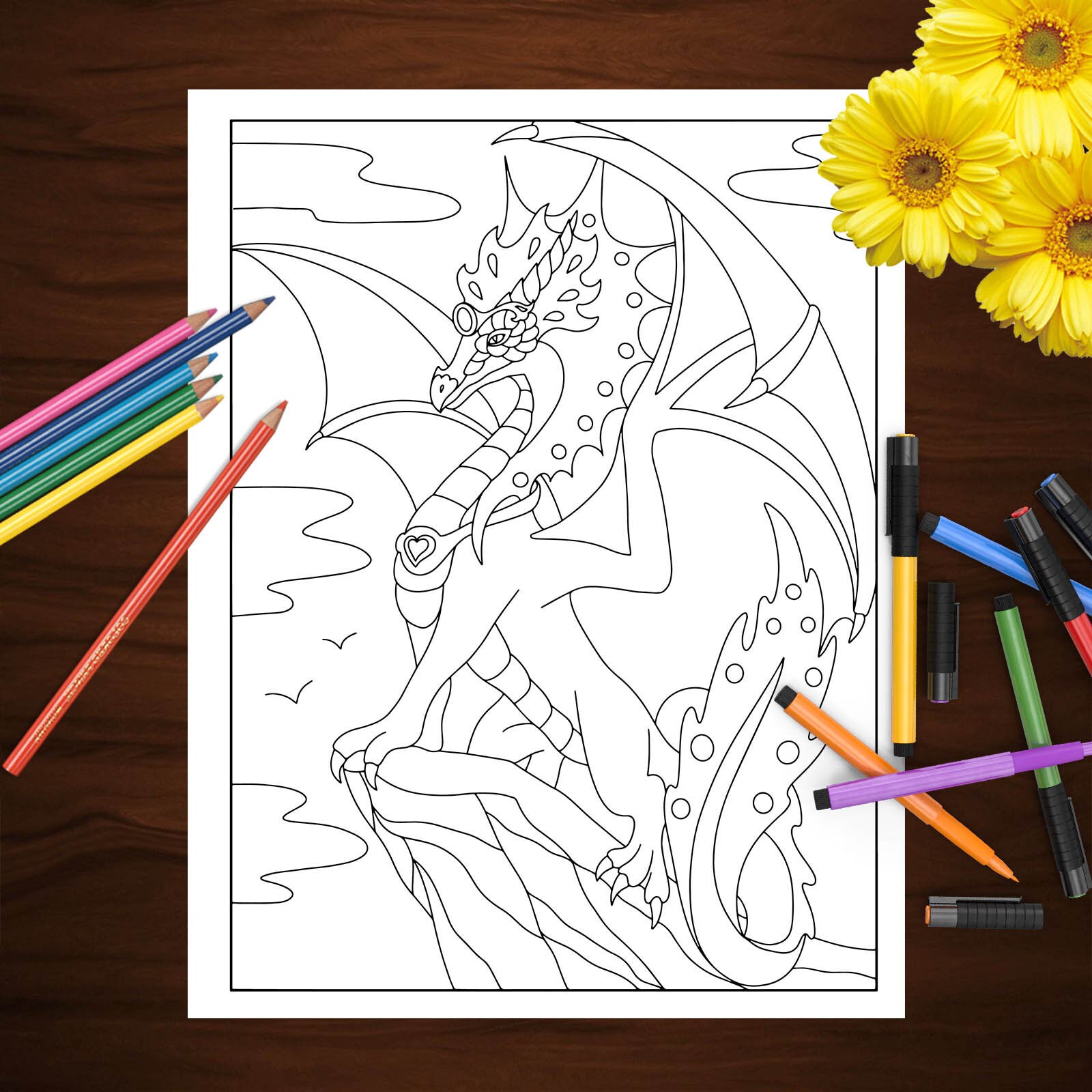 Dragonland Dragons Fantasy Coloring Book 30 Easy Large Etsy