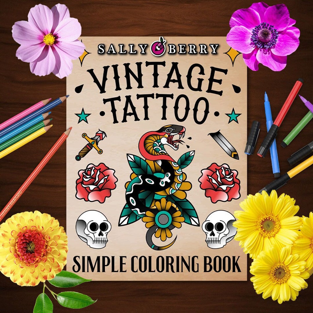 Vintage Tattoo Coloring Book 50 Simple Tattoo Illustrations, Large