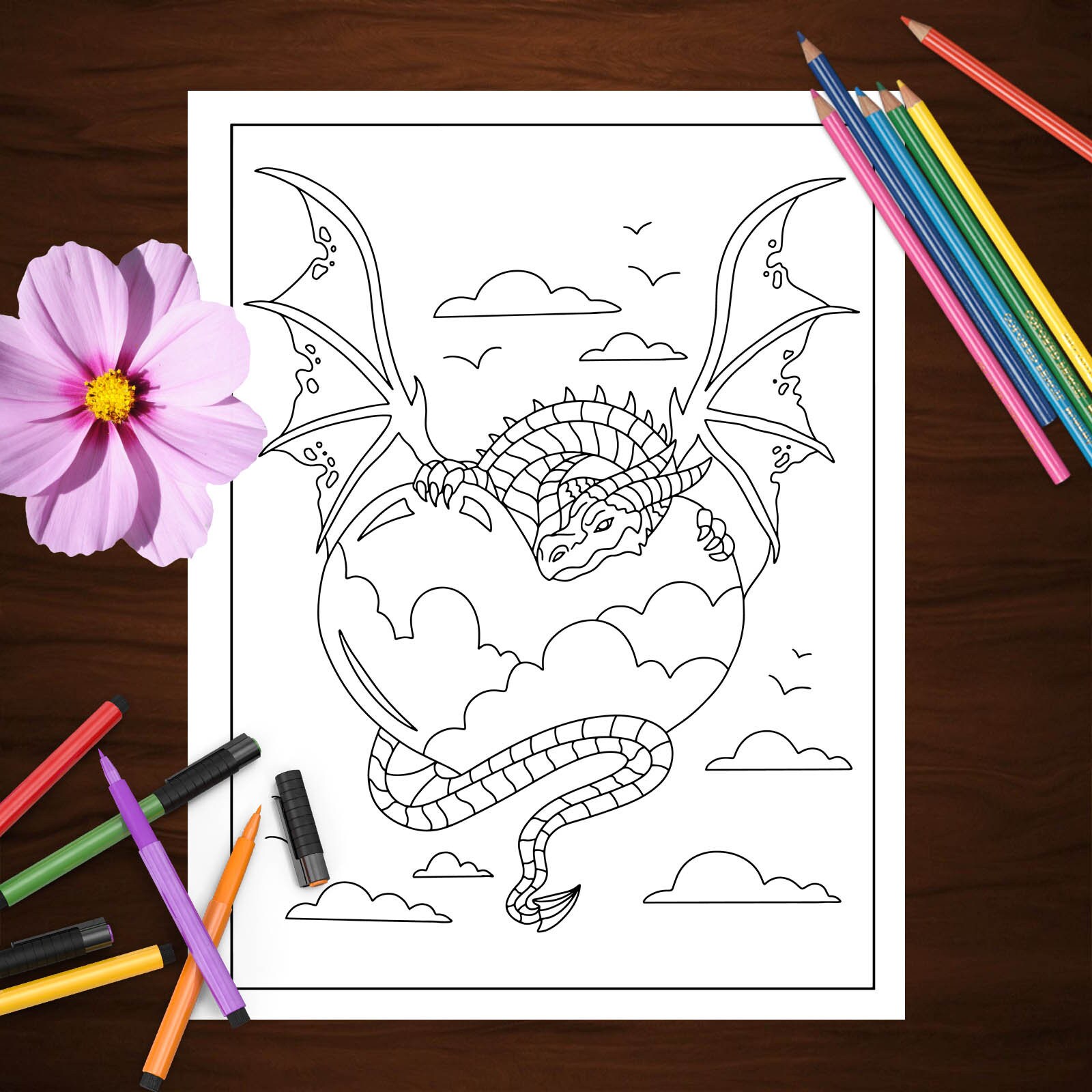 Dragonland Dragons Fantasy Coloring Book 30 Easy Large Etsy