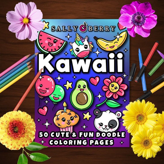 Kawaii: Cute Coloring Book, 50 Easy Adorable Illustrations, Large