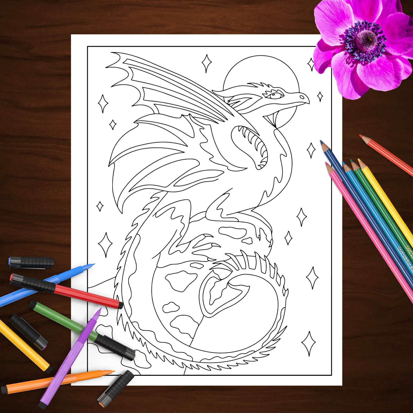Dragonland Dragons Fantasy Coloring Book 30 Easy Large Etsy