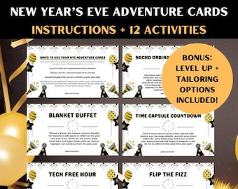 Printable New Year's Eve Adventure DATE NIGHT CARDS| Digital Diy Couples Activities| Last Minute Date Night Ideas| Romantic Hourly Games|