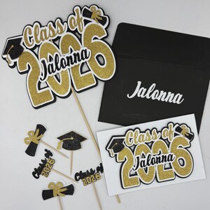 Personalized Graduation Cake Topper Set | Class of 2026 Cupcake Toppers, Card (Physical Item)