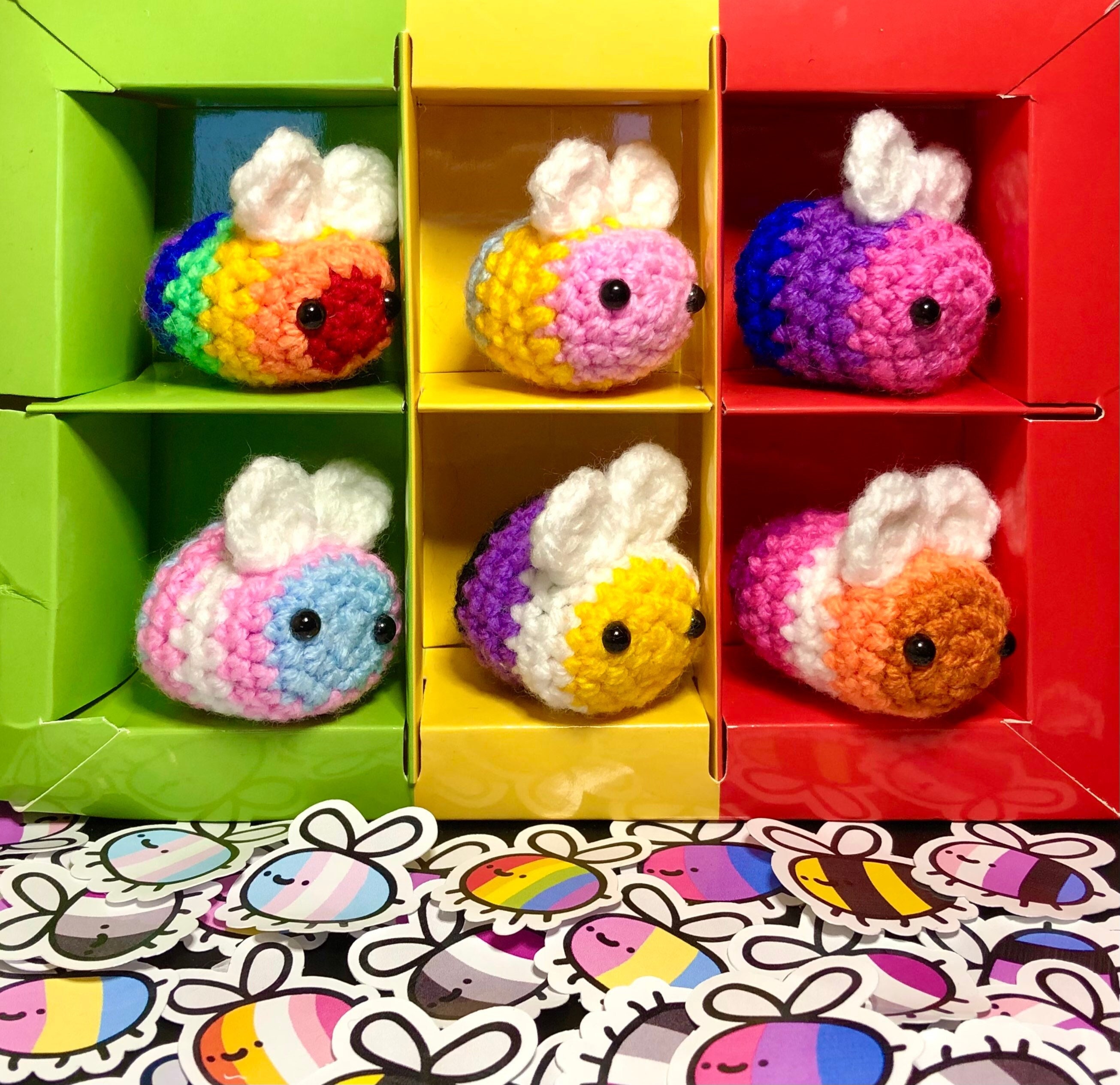 LGBTQ+ crochet bees handmade crochet with or without keyring