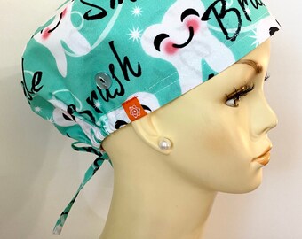Smile, Brush, and Floss Dental Scrub Cap, Surgical Cap, Scrub Cap. MATCHING MASK AVAILABLE