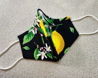 Lemon Mask with Nose Wire. 100% Cotton, Washable, Triple Layer Cotton Face Mask.