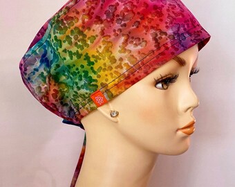 Rainbow Scrub Cap with Buttons. Scrub Hat ~ Surgical Cap. Colorful Scrub Cap.