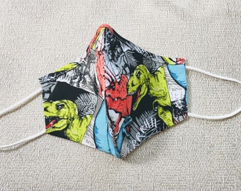 Dinosaurs Mask with Nose Wire. 100% Cotton, Washable, Triple Layer Cotton Face Mask.