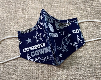 Dallas Cowboys Mask with Nose Wire. 100% Cotton, Washable, Triple Layer Cotton Face Mask.