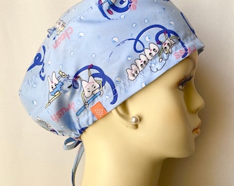 Baby Blue Dental Scrub Cap with Buttons, Surgical Cap, Scrub Hat. MATCHING MASK AVAILABLE (Sold Separately)
