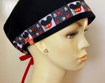 Mickey Mouse Smile Scrub Cap with Buttons, Scrub Hat, Surgical Cap.