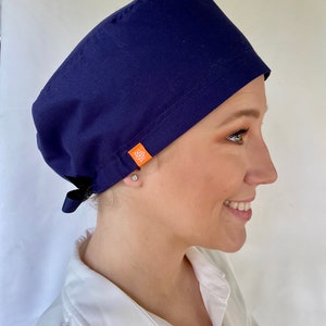Navy Blue Scrub Cap with Buttons, Scrub Hat, Surgical Cap with Buttons, Unisex. Washable.