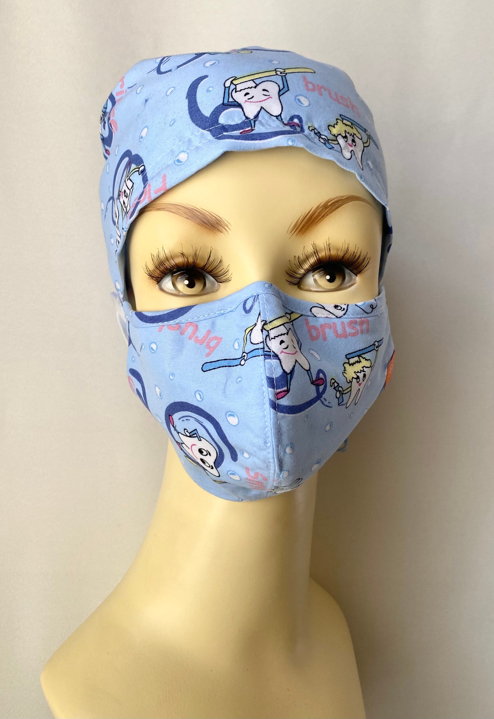 Baby Blue Dental Mask With Nose Wire. 100 Cotton, Washable, Triple