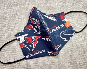 Houston Texans Mask with Nose Wire. 100% Cotton, Washable, Triple Layer Cotton Face Mask.