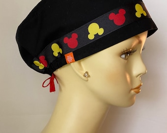 Mickey Mouse in Black Scrub Cap, Scrub Hat, Surgical Cap. Doctor, Nurse, Dentist, Veterinarian, Medical Caps
