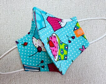 Cupcakes Mask with Nose Wire. 100% Cotton, Washable, Triple Layer Cotton Face Mask.