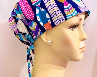 Golden Leaves Scrub Cap, Surgical Cap, Scrub Hat. Colorful Leaves in Cotton