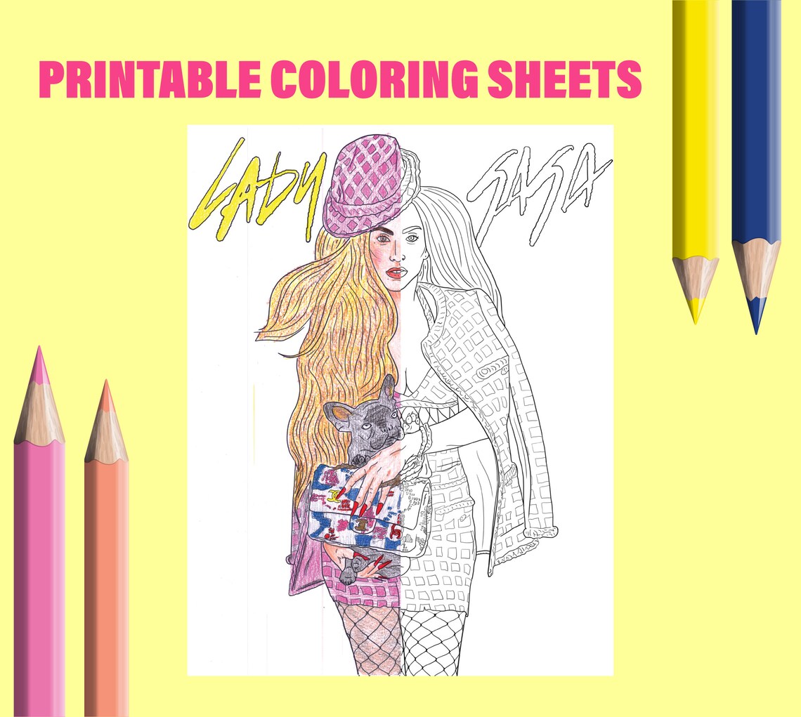 LADY GAGA Printable Adult Coloring Page digital Download - Etsy