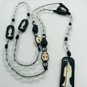 Rosario Santa Muerte Blanca Cristal Blanco White Holy Death Crystal Rosary