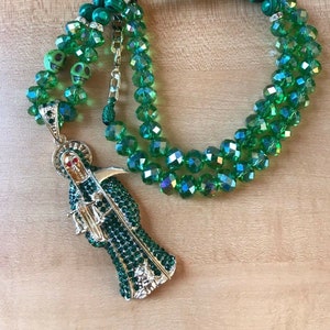 Handmade Holy Death Green Pendant Necklace Collar Santa Muerte Verde hecho a mano