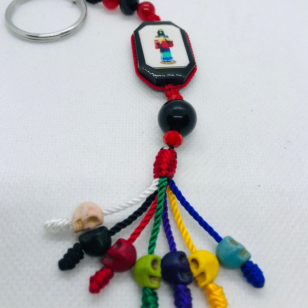 Llavero de la Santa Muerte 7 potencias hecho a mano Keychain Holy Death