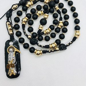 Handmade Holy Death Rosary Black Onyx rosario de la Santa Muerte hecho a mano