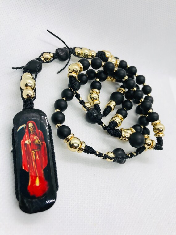 手作り聖死ロザリオ ブラックオニキス ロザリオ デ ラ サンタ ムエルテ