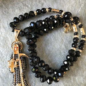 Handmade Holy Death Black Pendant Necklace Collar Santa Muerte Negro hecho a mano