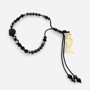 Santa Muerte Bracelet Black skull amethyst stone gold plated bead