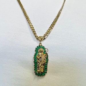 San Sauda 5 Kappen goldene Zirkonia Grün y Cadena