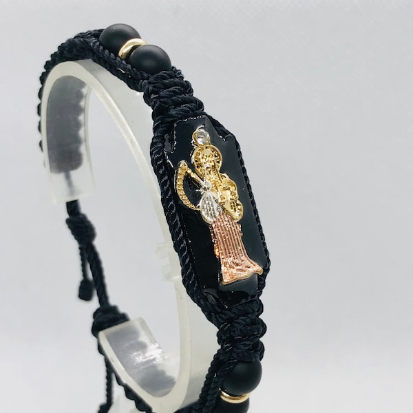 Handgemaakte Heilige Dood Zwarte armband Santa Muerte 7 potencias pulsera omkeerbaar doble hecha a mano