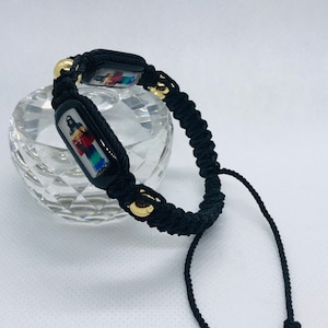 Pulsera Santa Muerte 7 potencias color negro tejido de hilo Macrame doble