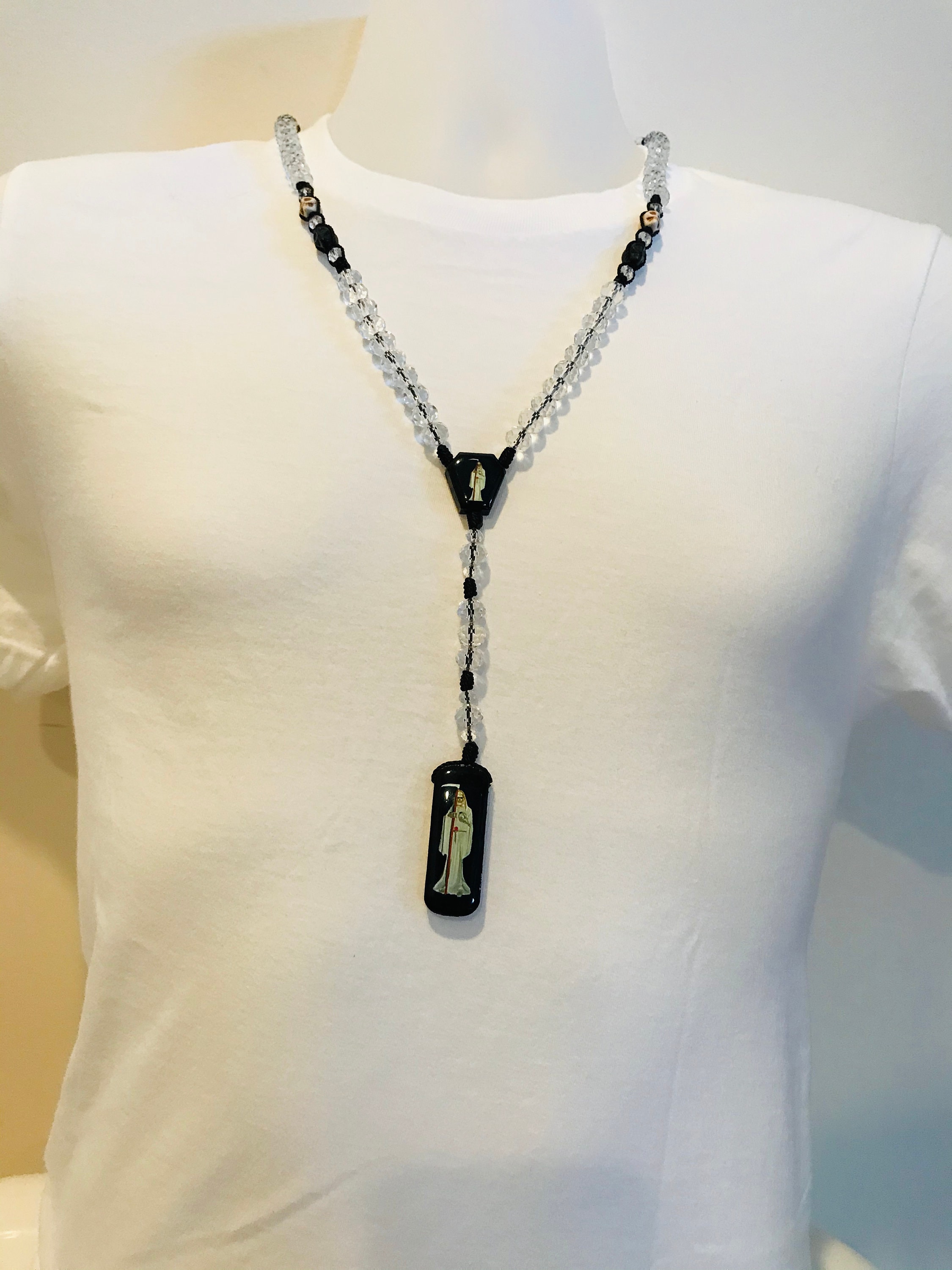 Rosario Santa Muerte Blanca Cristal Blanco White Holy Death
