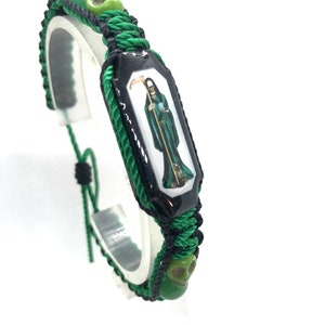 Green Santa Muerte reversible Woven Bracelet