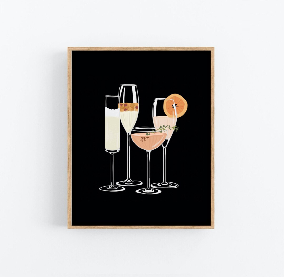 Bar Cart Art, Champagne Art, Cute Wall Art, Digital Print, Printable