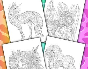 Unicorn Coloring Pages for Adults, Printable Coloring Pages, Birthday Party, Adult Party, Activity Coloring Pages, Road Trip Coloring Page