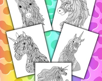 Unicorn Coloring Pages for Adults, Printable Coloring Pages, Birthday Party, Adult Party, Activity Coloring Pages, Road Trip Coloring Page
