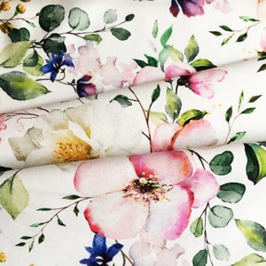 exclusive 100% cotton satin/high quality cotton fabric/watercolor flowers/floral fabric/vintage flowers/designer fabric/ 1/2 yard