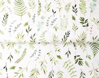 premium 100% cotton poplin/high quality cotton fabric/watercolor leaves/green botanical pattern fabric/sanforized cotton fabric