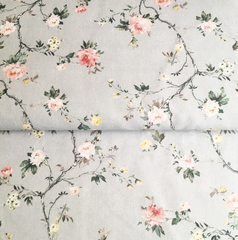 premium 100% cotton poplin/floral cotton fabric/painted roses/botanical print/preshrunk cotton fabric/designer fabric/ 1/2 yard image 1