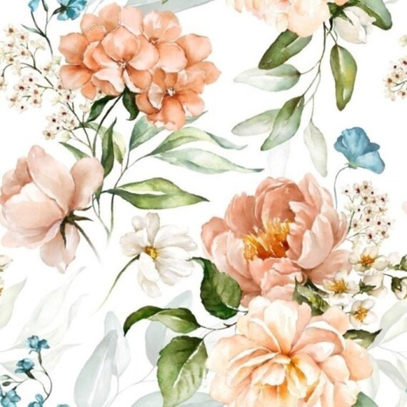 exclusive 100% cotton percale/high quality cotton fabric/watercolor flowers/floral fabric/floral pattern fabric/vintage flowers/ 1/2 yard