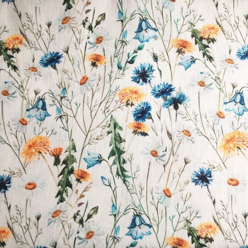 premium 100% linen fabric/floral linen fabric/painted flowers image 1