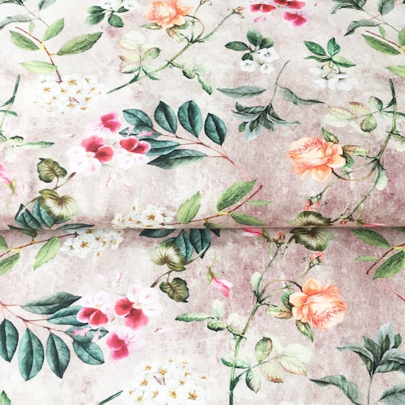 premium cotton jersey/floral pattern/designer fabric/designer jersey/stretch fabric/floral jersey/garden flowers/premium quality/ 1/2 yard