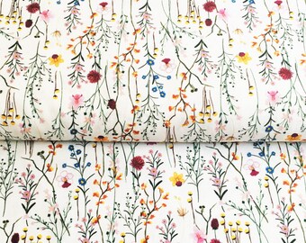 premium 100% cotton poplin/high quality cotton fabric/painted flowers/meadow flowers fabric/floral fabric/summery cotton fabric