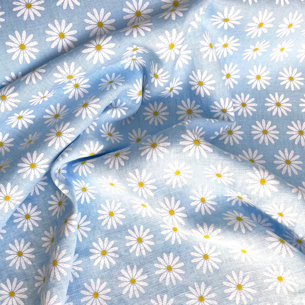 premium 100% linen fabric/floral linen fabric/camomile linen fabric/natural printed linen fabric/pure linen/DIY/summer fabric 1/2 yard
