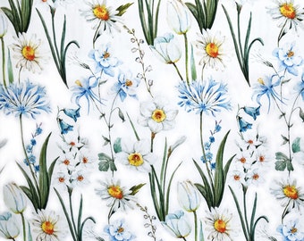 exclusive 100% cotton sateen/high quality cotton fabric/premium/watercolor flowers/spring flowers/floral fabric/designer fabric/ 1/2 yard