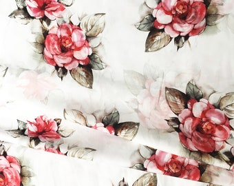 exklusive 100% Baumwolle Perkal/hochwertiger Baumwollstoff/Aquarell Blumen/Blumenstoff/Designerstoff/Vintage Blumen/ 1/2 yard