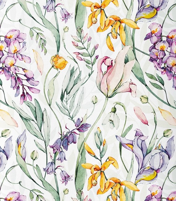 exclusive 100% cotton satin/high quality cotton fabric/watercolor flowers/flower print/floral pattern fabric/meadow/tulips/ 1/2 yard